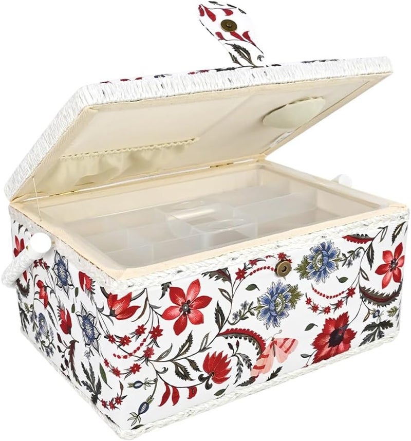 COMFECTO Large Sewing Basket with No Accessories and Removable Tray, Bright White and Red Sewing Box for Sewing Supplies, Ideal for Professional Seamstress - Image 1